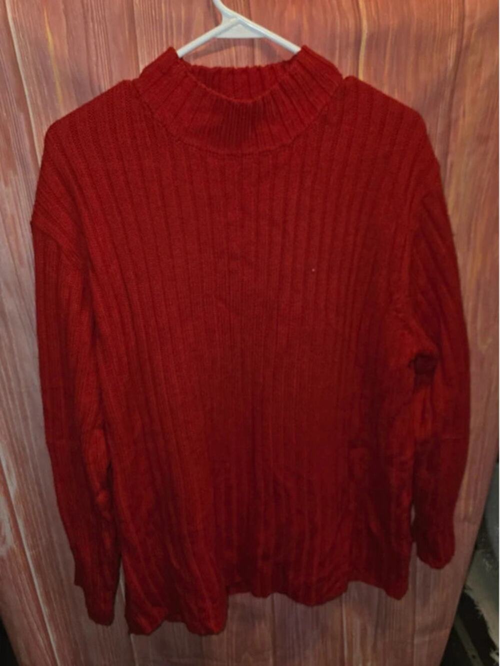 Vintage Sauci Plus 2X Chunky Ribbed Knit Mock Neck Sweater Cherry Red L